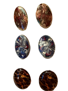 Assorted Swirl and leopard print Oval Cabochon clip on Earrings - 3 pairs